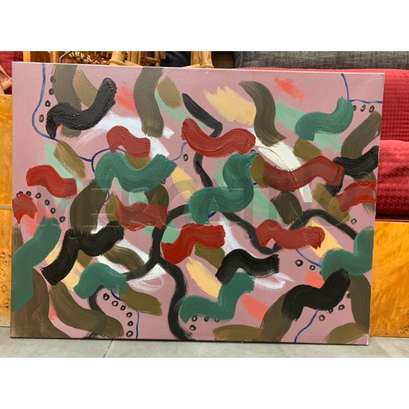 QUADRO OLIO TELA INERZIE FONDO ROSA FASCE CURVE ROSSE VERDI NERE | Mercatino dell'Usato Roma re di roma 1