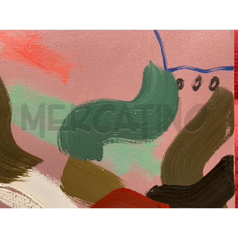 QUADRO OLIO TELA INERZIE FONDO ROSA FASCE CURVE ROSSE VERDI NERE | Mercatino dell'Usato Roma re di roma 2