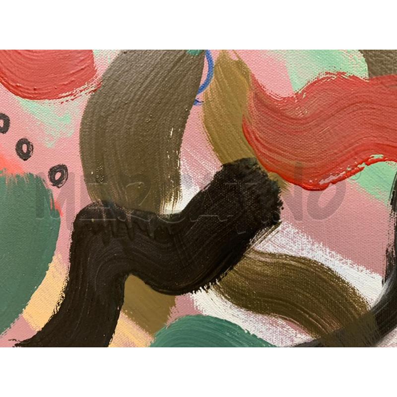 QUADRO OLIO TELA INERZIE FONDO ROSA FASCE CURVE ROSSE VERDI NERE | Mercatino dell'Usato Roma re di roma 3
