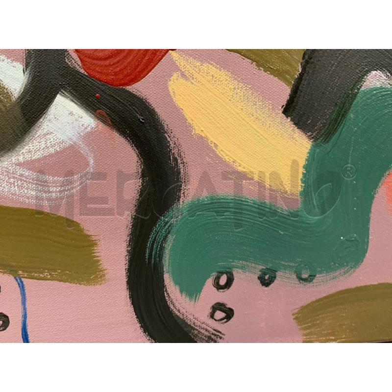 QUADRO OLIO TELA INERZIE FONDO ROSA FASCE CURVE ROSSE VERDI NERE | Mercatino dell'Usato Roma re di roma 4