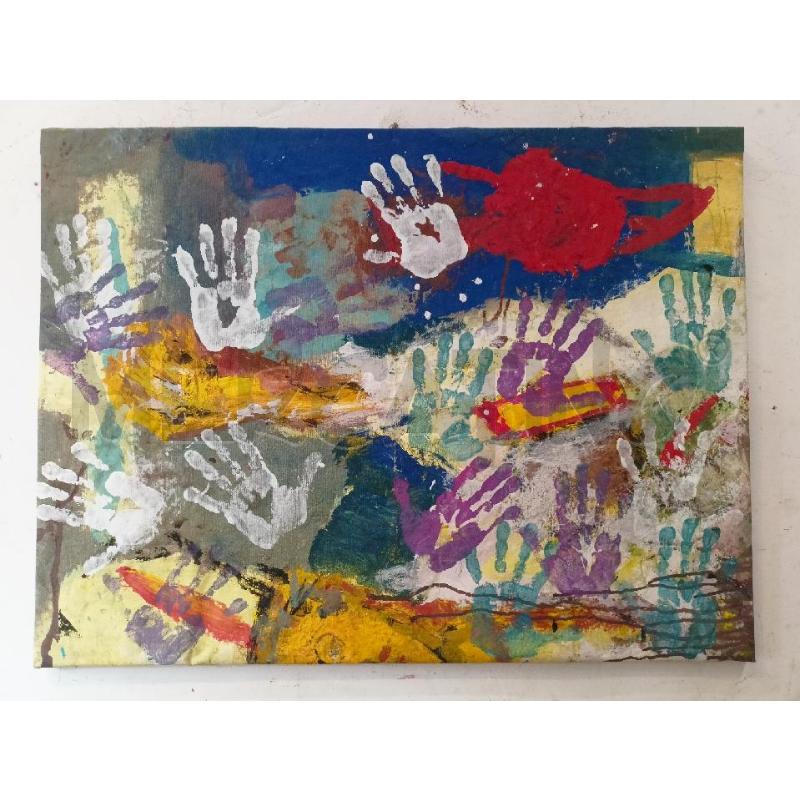 QUADRO OLIO TELA MANI COLORATE  | Mercatino dell'Usato Roma re di roma 1