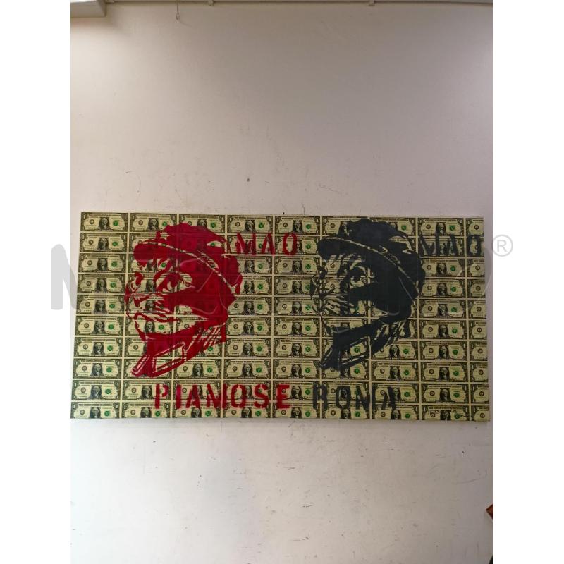 QUADRO OLIO TELA MAO PIAMOSE ROMA STENCIL DOLLARI GATTI  | Mercatino dell'Usato Roma re di roma 1