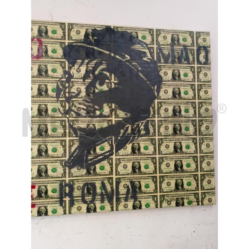 QUADRO OLIO TELA MAO PIAMOSE ROMA STENCIL DOLLARI GATTI  | Mercatino dell'Usato Roma re di roma 3