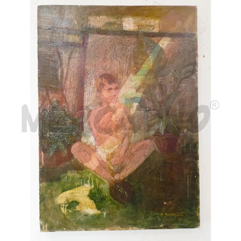 QUADRO OLIO TELA MATERICO BAMBINO TONI VERDI MARRONE  | Mercatino dell'Usato Roma re di roma 1