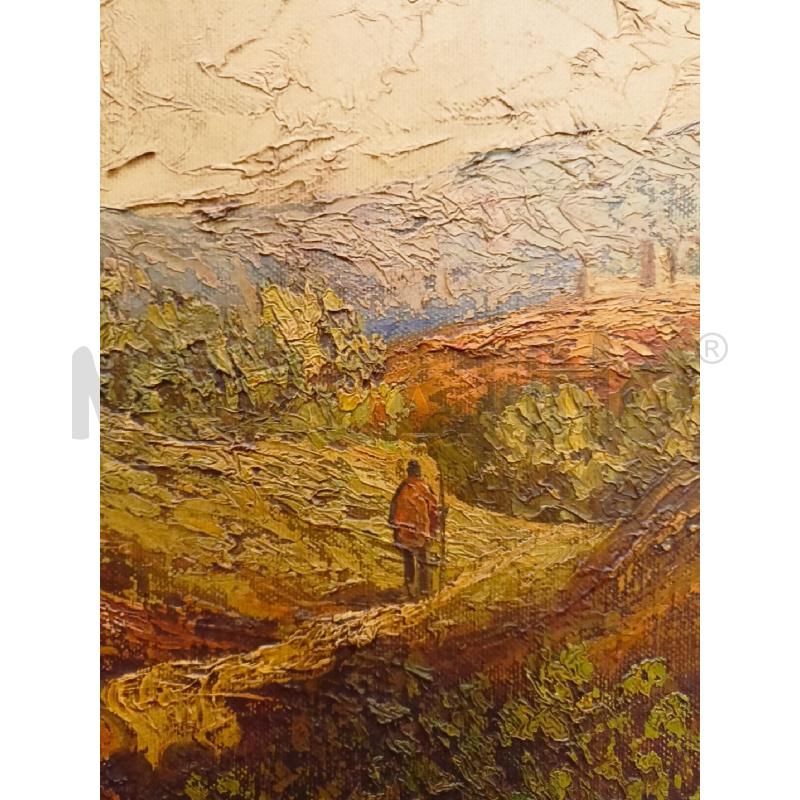 QUADRO OLIO TELA MATERICO PAESAGGIO AL TRAMONTO CORN DORAT | Mercatino dell'Usato Roma re di roma 5
