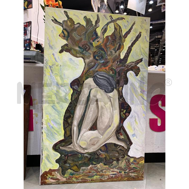 QUADRO OLIO TELA MATERICO UOMO ACCOVACCIATO ALBERO SECCO | Mercatino dell'Usato Roma re di roma 1