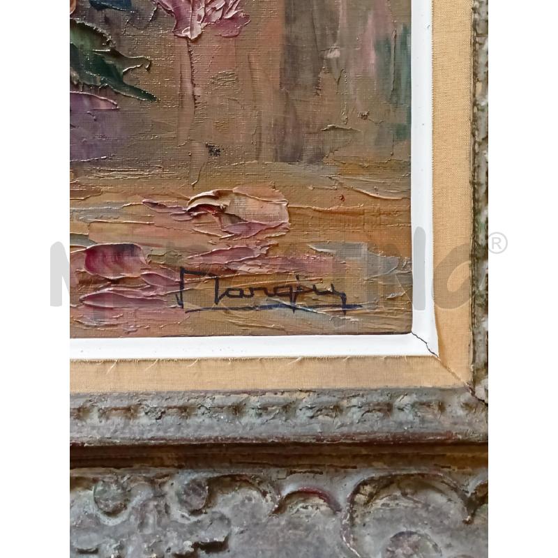 QUADRO OLIO TELA MATERICO VASO VERDE ROSE CORN DORAT RICCIOL | Mercatino dell'Usato Roma re di roma 2
