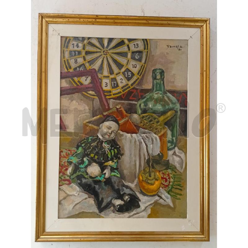 QUADRO OLIO TELA NATURA MORTA BAMBOLA FRUTTA TIRASEEGNO CORN DORAT | Mercatino dell'Usato Roma re di roma 1