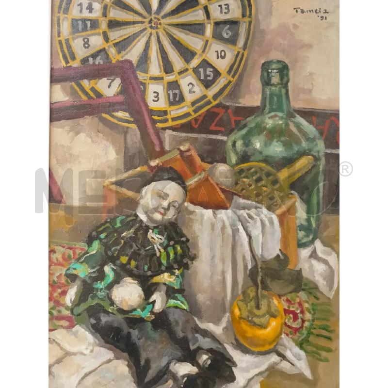 QUADRO OLIO TELA NATURA MORTA BAMBOLA FRUTTA TIRASEEGNO CORN DORAT | Mercatino dell'Usato Roma re di roma 2