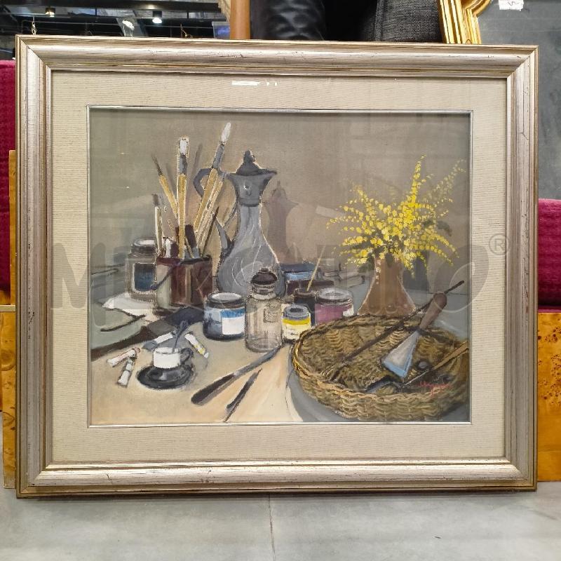 QUADRO OLIO TELA NATURA MORTA PENNELLI CESTINO CORN ARGENT | Mercatino dell'Usato Roma re di roma 1