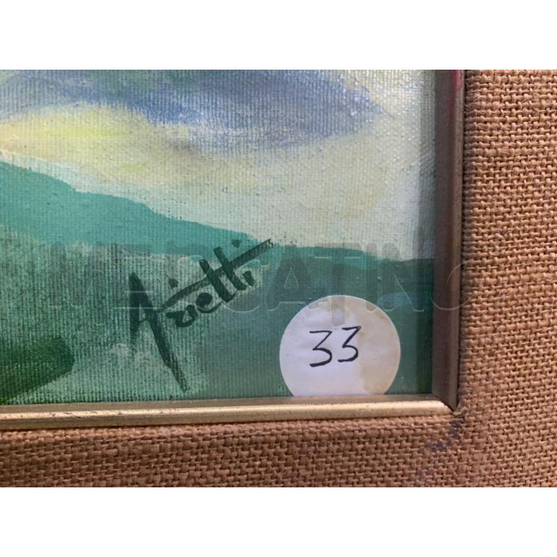 QUADRO OLIO TELA PAESAGGIO ASTRATTO VERDE CASETTA CORNICE LEGNO DORATO | Mercatino dell'Usato Roma re di roma 2