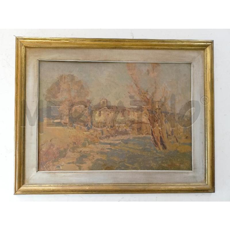QUADRO OLIO TELA PAESAGGIO AUTUNNALE EDIFICIO ALBERI SPOGNI  | Mercatino dell'Usato Roma re di roma 1