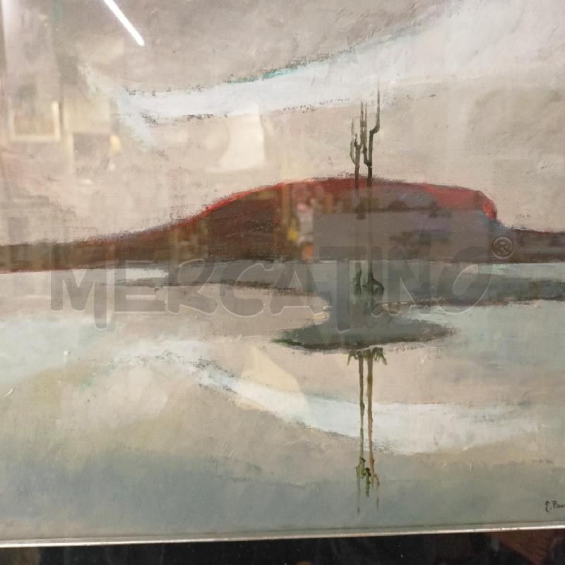 QUADRO OLIO TELA PAESAGGIO LAGO MONTE ROSSO CORN ARGENTAT | Mercatino dell'Usato Roma re di roma 2