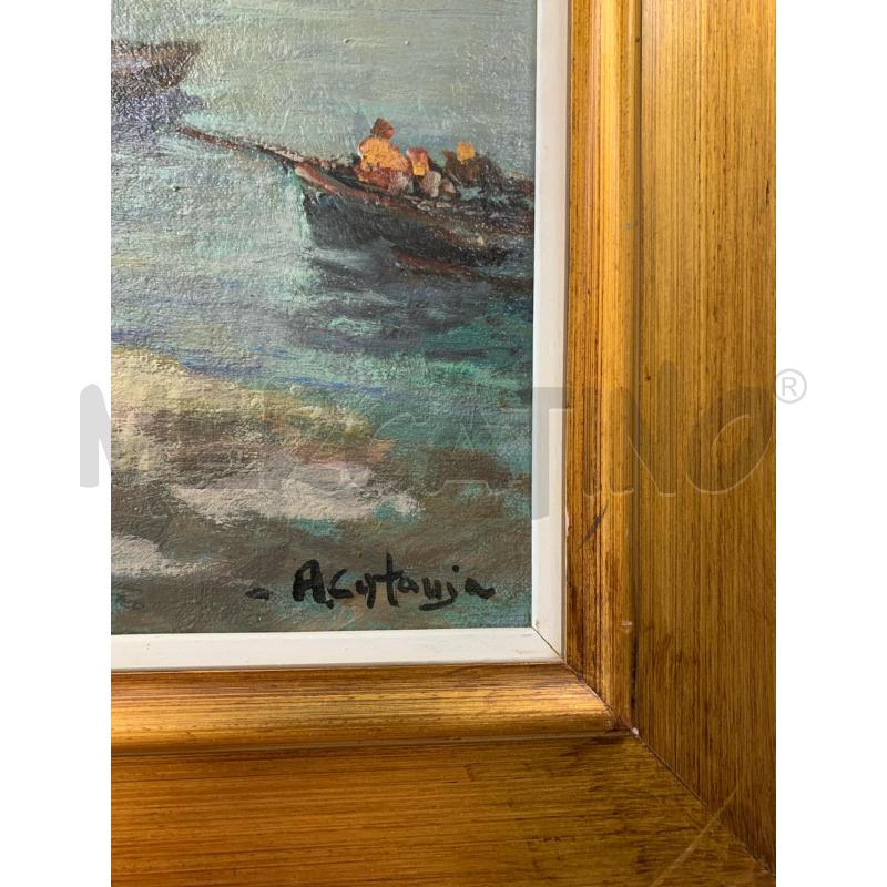 QUADRO OLIO TELA PAESAGGIO NAPOLETANO COSTIER BARCHE PESCATORI COSTA | Mercatino dell'Usato Roma re di roma 5