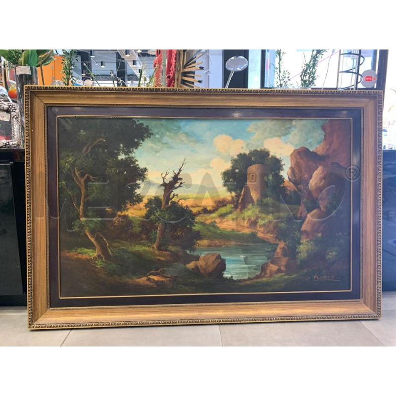 QUADRO OLIO TELA PAESAGGIO  BUCOLICO TORRE CORN DORAT | Mercatino dell'Usato Roma re di roma 1