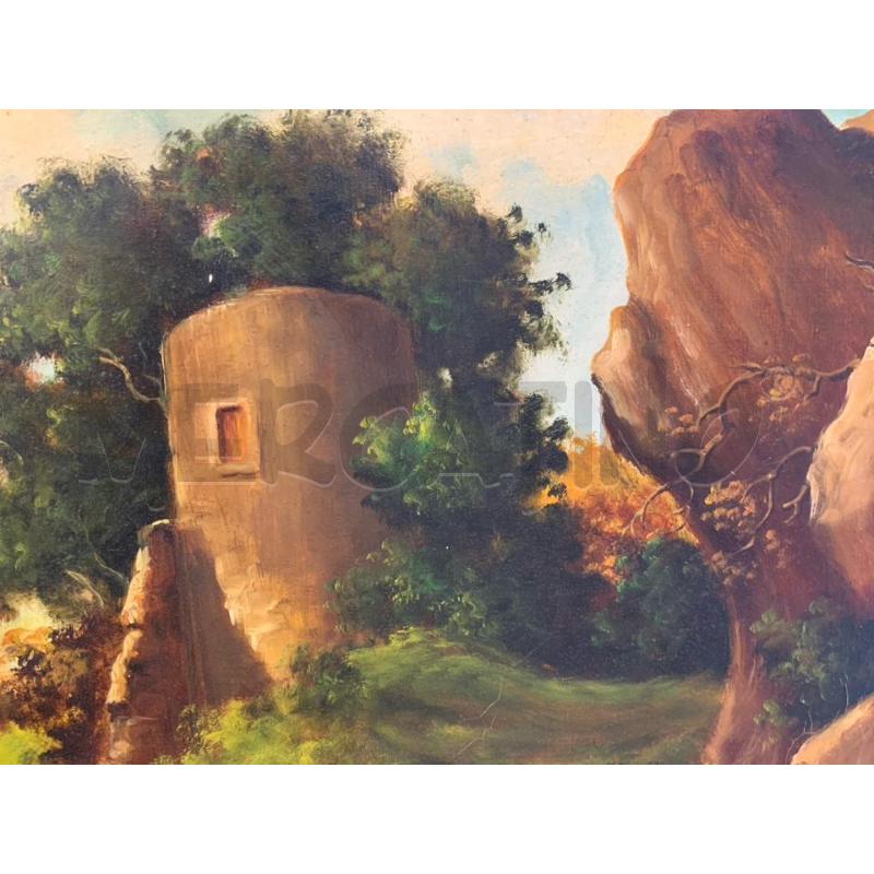 QUADRO OLIO TELA PAESAGGIO  BUCOLICO TORRE CORN DORAT | Mercatino dell'Usato Roma re di roma 4