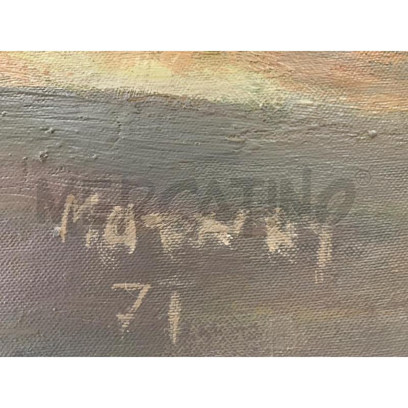 QUADRO OLIO TELA PALAZZI MARRONE STRADA DEC VERDI SENZA CORNICE  | Mercatino dell'Usato Roma re di roma 2