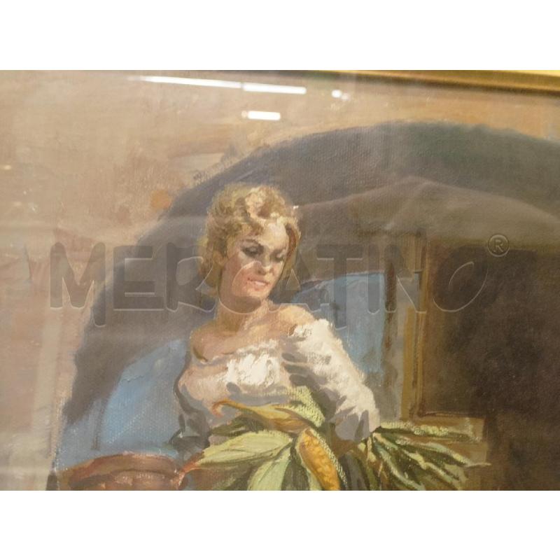 QUADRO OLIO TELA PASTORELLA CON PECORE ALL OVILE CORN DORAT | Mercatino dell'Usato Roma re di roma 4