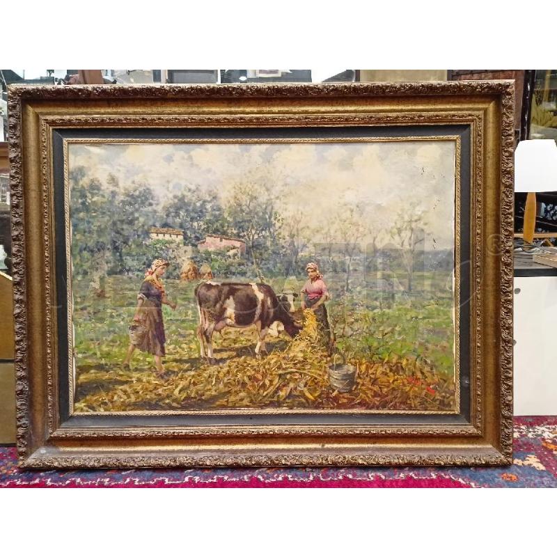 QUADRO OLIO TELA PASTORELLE MUCCHE CORN DORAT  | Mercatino dell'Usato Roma re di roma 1