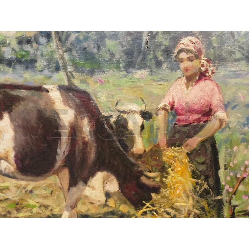 QUADRO OLIO TELA PASTORELLE MUCCHE CORN DORAT  | Mercatino dell'Usato Roma re di roma 4