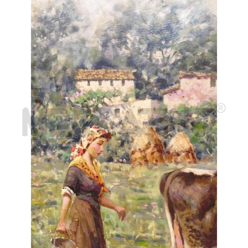 QUADRO OLIO TELA PASTORELLE MUCCHE CORN DORAT  | Mercatino dell'Usato Roma re di roma 5