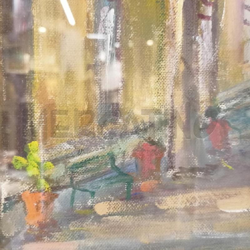 QUADRO OLIO TELA PIAZZA PAESE ALBERI CORN DORAT | Mercatino dell'Usato Roma re di roma 3