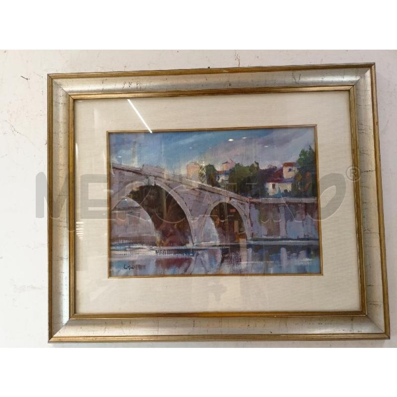 QUADRO OLIO TELA PONTE 2 PORTICATI CASE ALBERI  | Mercatino dell'Usato Roma re di roma 1
