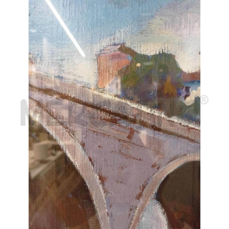 QUADRO OLIO TELA PONTE 2 PORTICATI CASE ALBERI  | Mercatino dell'Usato Roma re di roma 4