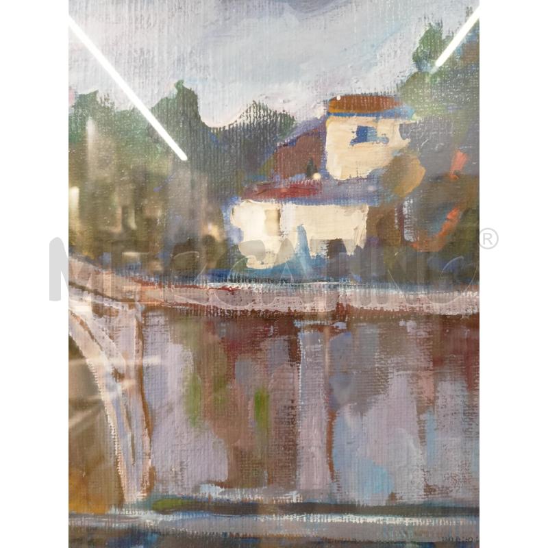 QUADRO OLIO TELA PONTE 2 PORTICATI CASE ALBERI  | Mercatino dell'Usato Roma re di roma 5
