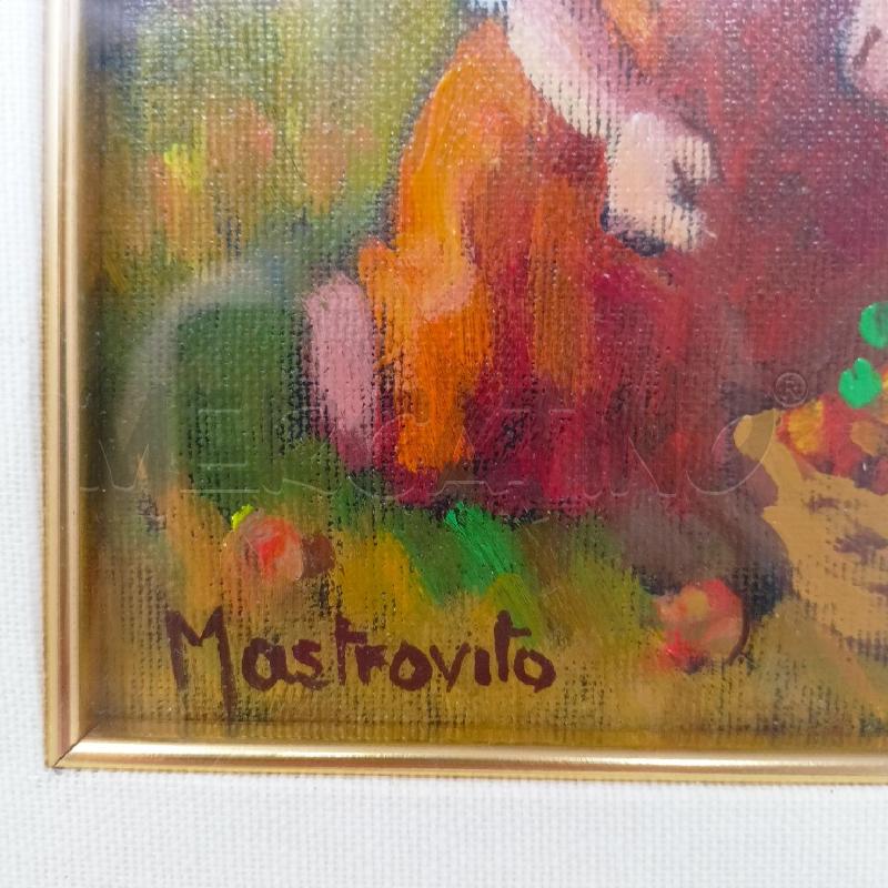 QUADRO OLIO TELA RACCOLTA MELE ALBERI GONNE AZZURRE ARANCIO  | Mercatino dell'Usato Roma re di roma 2
