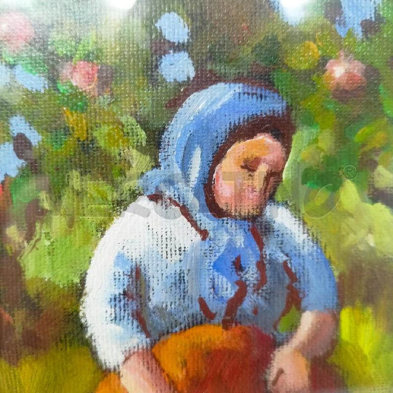 QUADRO OLIO TELA RACCOLTA MELE ALBERI GONNE AZZURRE ARANCIO  | Mercatino dell'Usato Roma re di roma 4