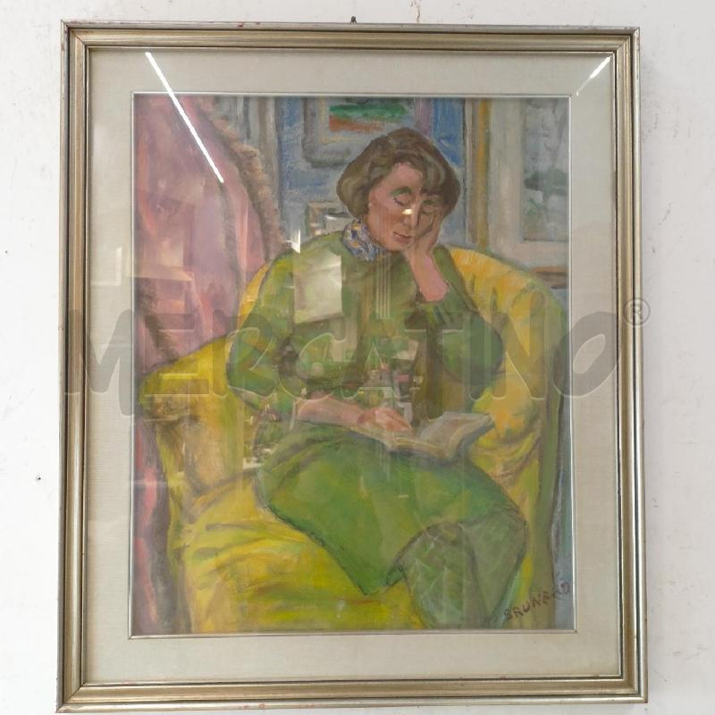 QUADRO OLIO TELA RITRATTO DONNA ABITO VERDE CORN DORATA | Mercatino dell'Usato Roma re di roma 1