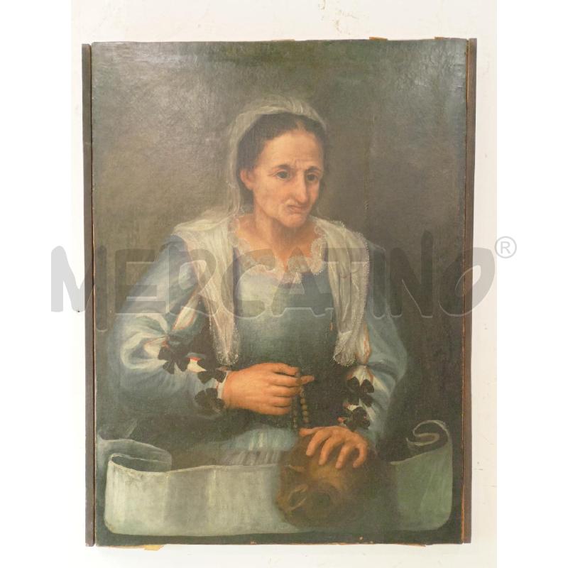 QUADRO OLIO TELA RITRATTO DONNA ANZIANA CON TESCHIO | Mercatino dell'Usato Roma re di roma 1