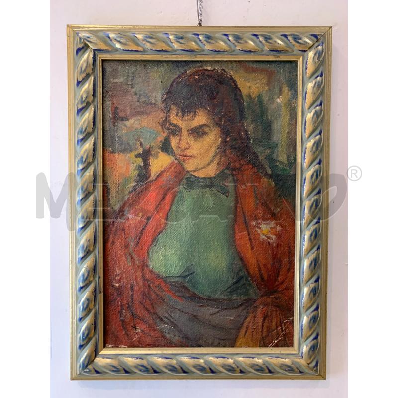 QUADRO OLIO TELA RITRATTO RAGAZZA MAGLIA VERDE CORN TONI AZZ ORO A CORDA | Mercatino dell'Usato Roma re di roma 1