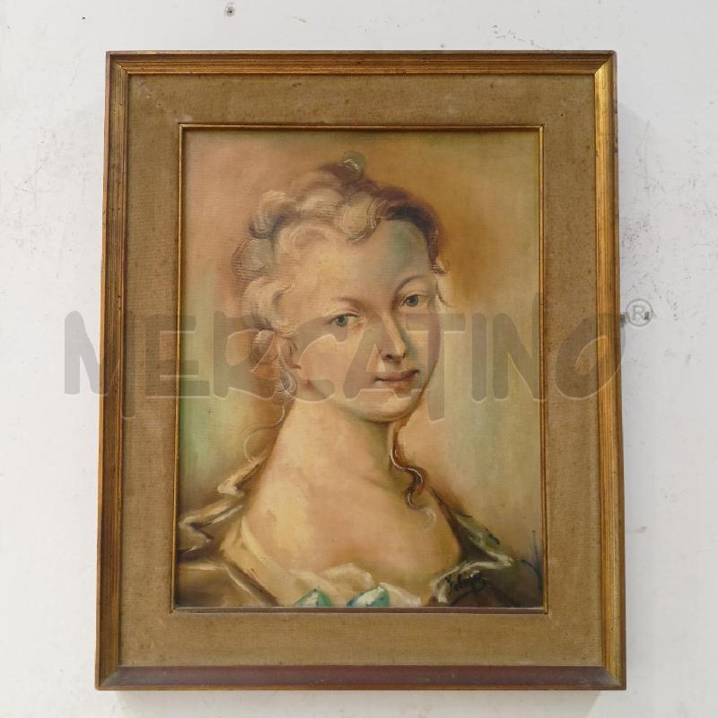 QUADRO OLIO TELA RITRATTO RAGAZZA PROFILO CAPELLI RACCOLTI ABITO AZZURRO  CORNICE LEGNO  | Mercatino dell'Usato Roma re di roma 1