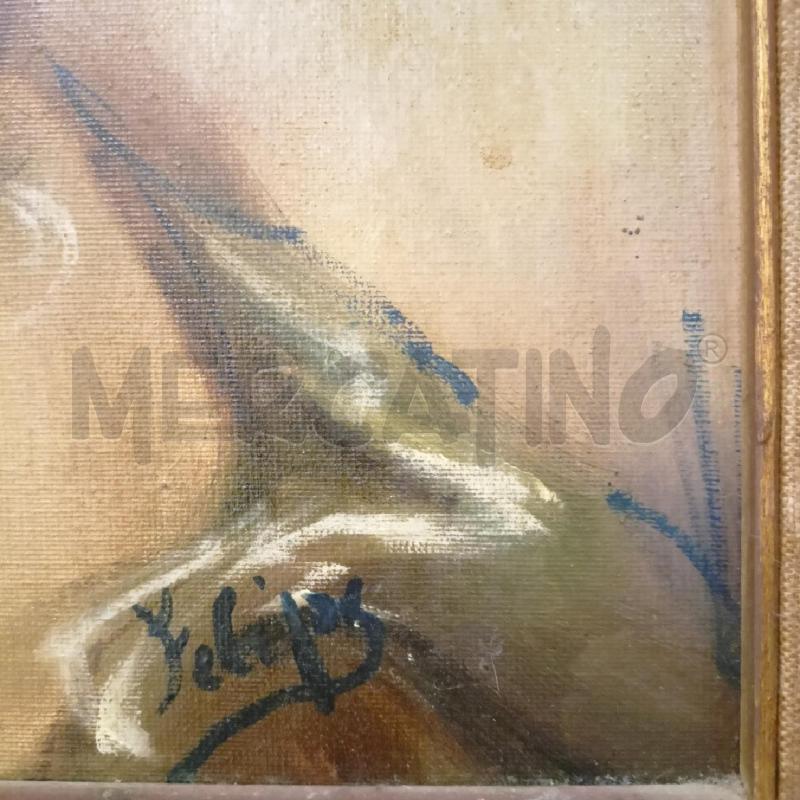 QUADRO OLIO TELA RITRATTO RAGAZZA PROFILO CAPELLI RACCOLTI ABITO AZZURRO  CORNICE LEGNO  | Mercatino dell'Usato Roma re di roma 2