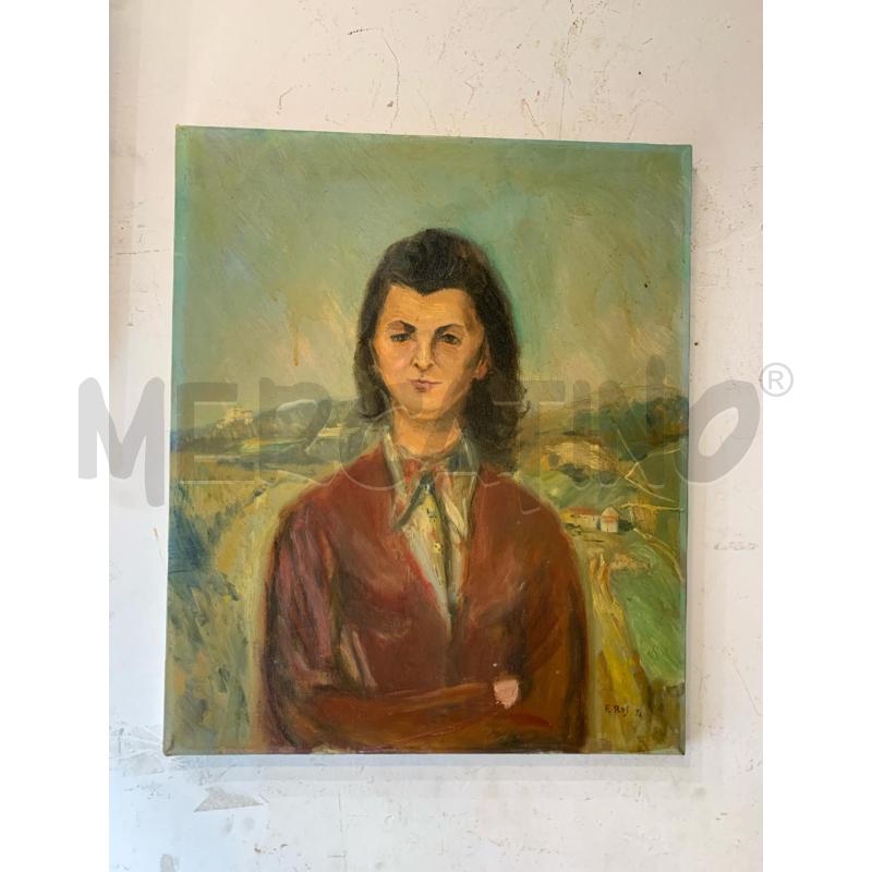 QUADRO OLIO TELA RITRATTO UOMO PAESAGGIO GIACCA ROSSA CAMICIA SENZA CORNICE | Mercatino dell'Usato Roma re di roma 1