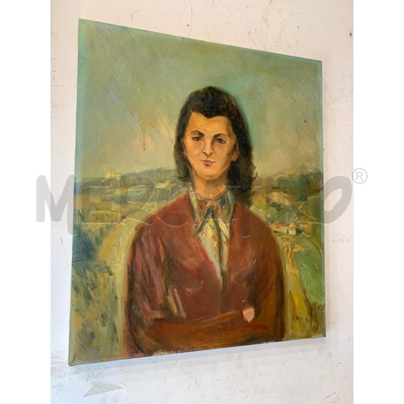 QUADRO OLIO TELA RITRATTO UOMO PAESAGGIO GIACCA ROSSA CAMICIA SENZA CORNICE | Mercatino dell'Usato Roma re di roma 2