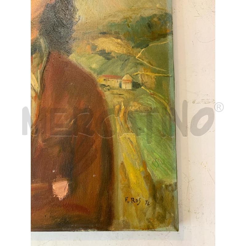 QUADRO OLIO TELA RITRATTO UOMO PAESAGGIO GIACCA ROSSA CAMICIA SENZA CORNICE | Mercatino dell'Usato Roma re di roma 3