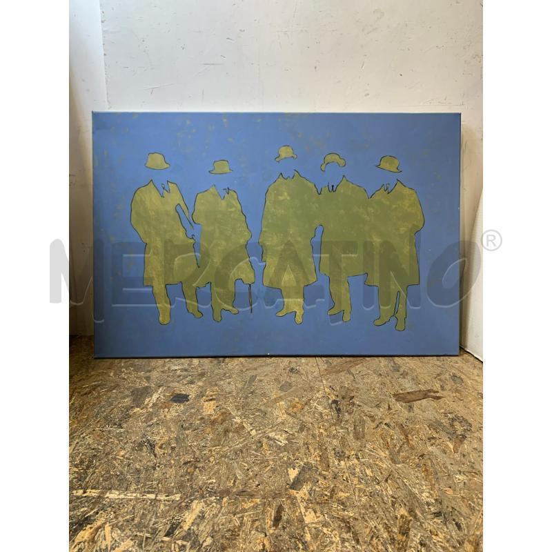 QUADRO OLIO TELA SAGOMA GRUPPO PERSONE GIALLE FONDO AZZURRO | Mercatino dell'Usato Roma re di roma 1