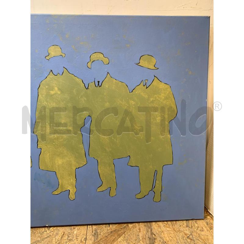 QUADRO OLIO TELA SAGOMA GRUPPO PERSONE GIALLE FONDO AZZURRO | Mercatino dell'Usato Roma re di roma 3