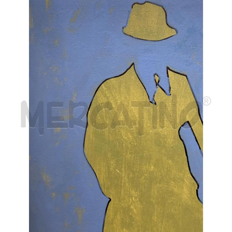 QUADRO OLIO TELA SAGOMA GRUPPO PERSONE GIALLE FONDO AZZURRO | Mercatino dell'Usato Roma re di roma 4