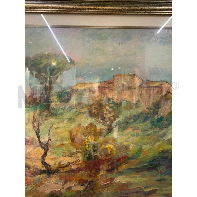 QUADRO OLIO TELA SFOCATI CASE IN CAMPAGNA 2 ALBERI CORN DORAT | Mercatino dell'Usato Roma re di roma 3