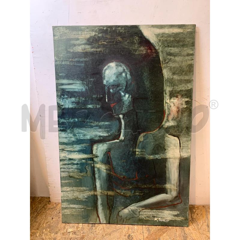 QUADRO OLIO TELA TONI SCURI BLU BUSTO UOMO  | Mercatino dell'Usato Roma re di roma 1