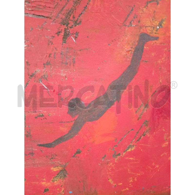 QUADRO OLIO TELA TUFFATORE NERO FONDO ROSSO | Mercatino dell'Usato Roma re di roma 3