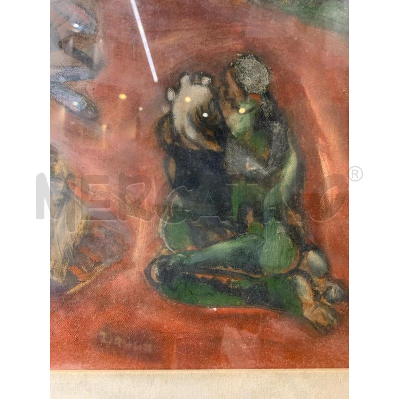 QUADRO OLIO TELA UOMINI BOSCO FALO ALBERI CORNICE LEGNO DORATA PASS BIANCO | Mercatino dell'Usato Roma re di roma 3