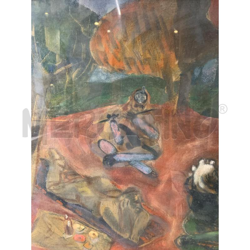 QUADRO OLIO TELA UOMINI BOSCO FALO ALBERI CORNICE LEGNO DORATA PASS BIANCO | Mercatino dell'Usato Roma re di roma 4