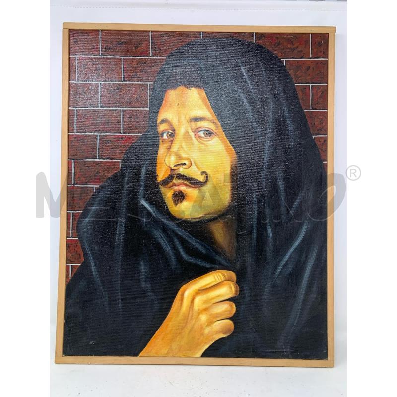 QUADRO OLIO TELA UOMO BAFFI MANTELLO NERO SFONDO MATTONI | Mercatino dell'Usato Roma re di roma 1