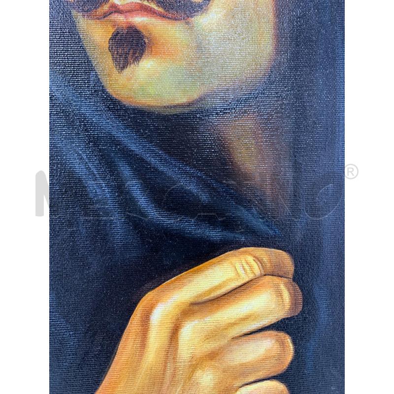 QUADRO OLIO TELA UOMO BAFFI MANTELLO NERO SFONDO MATTONI | Mercatino dell'Usato Roma re di roma 4