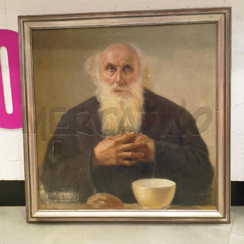 QUADRO OLIO TELA UOMO BARBUTO CON CIOTOLA E PANE | Mercatino dell'Usato Roma re di roma 1
